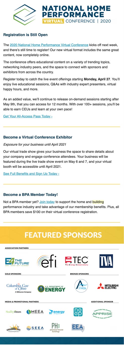 Email Marketing National Home Performance Virtual Conference
