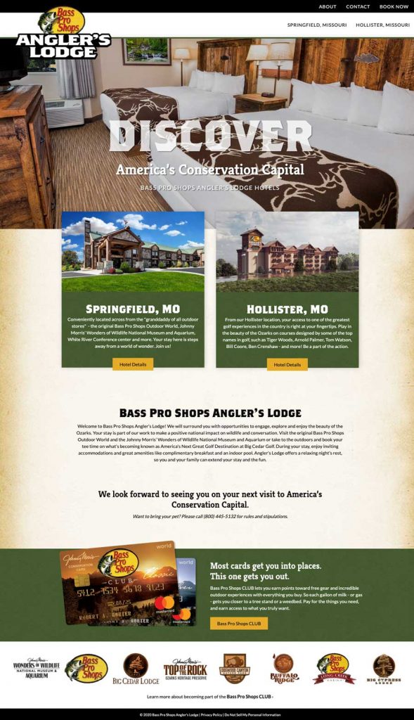 Bass Pro Shops Angler's Lodge Website Homepage