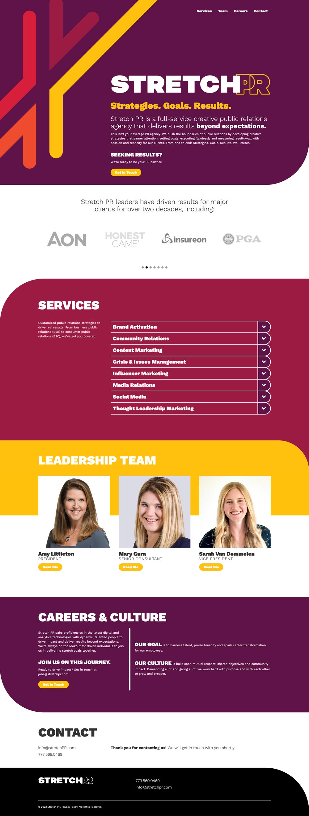 StretchPR website design, home page